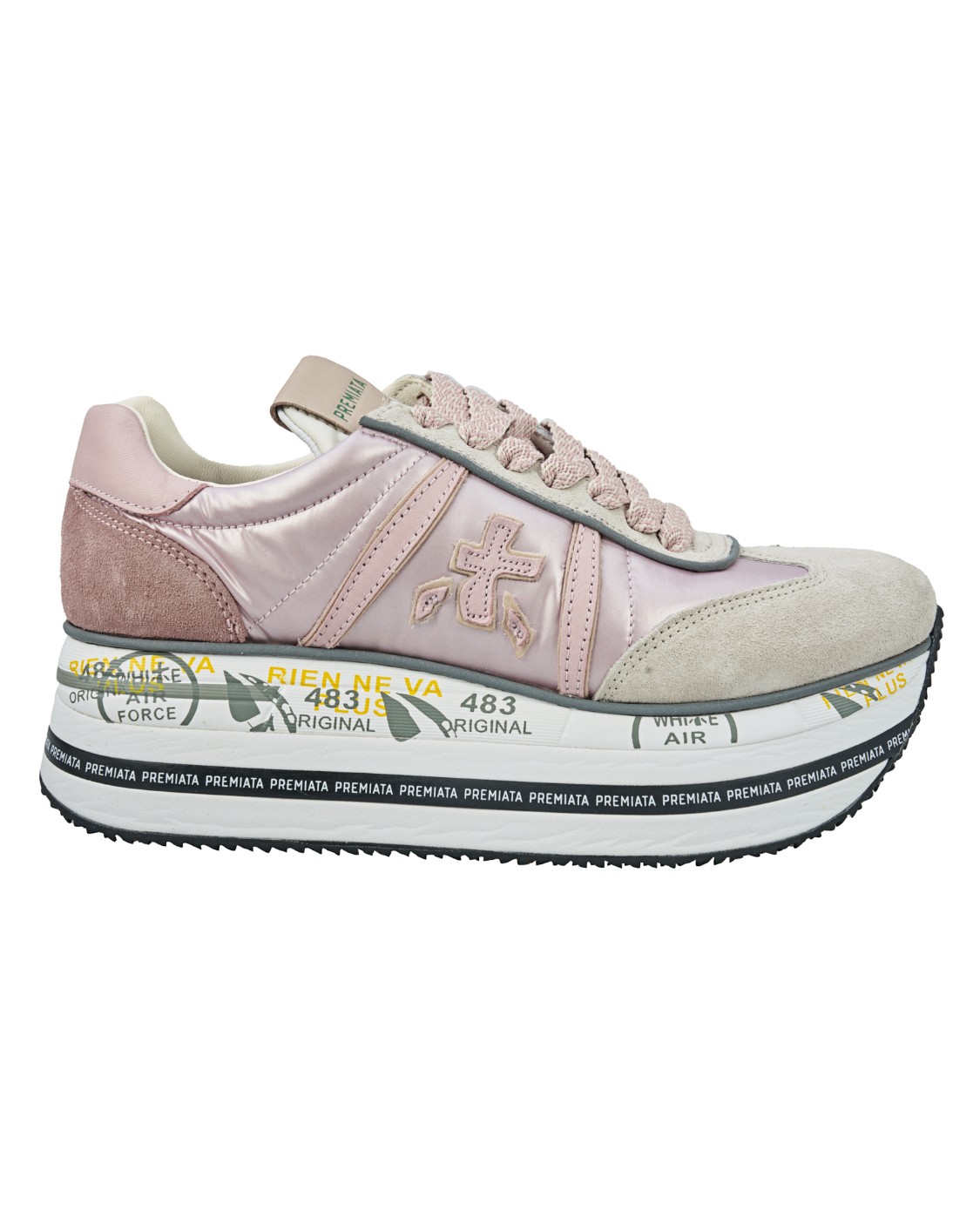 shop PREMIATA Saldi Scarpe: Premiata sneakers 'Beth' in nylon e mix di pelli. 
Top e logo Premiata in suede a contrasto. 
Fondo platform personalizzato dalla serigrafia logata Premiata.
Altezza Suola 5 cm.
Fusbet Interno 27 cm.
Composizione: 5% PL 10% PA 85% SHEEPSKIN 75% EVA 5% TPU (PLASTIC MATERIAL) 20% RUBBER.
Made in Vietnam.. BETH-6499 number 3552073